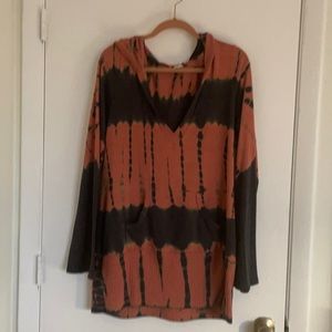Tie dye hoodies with bell sleeve and tunic length.